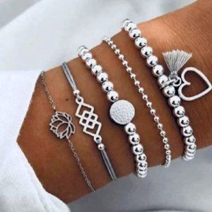 2/$35 Lotus Flower Heart Gray Silver Bracelets
